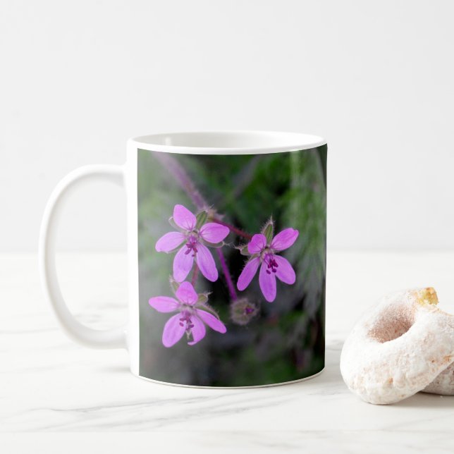 Red Stem Filaree Flowers Mug (With Donut)