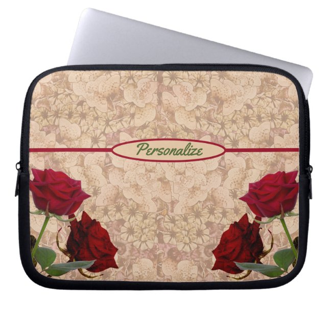 Red Stem Roses Romantic Personalize Laptop Laptop Sleeve (Front)