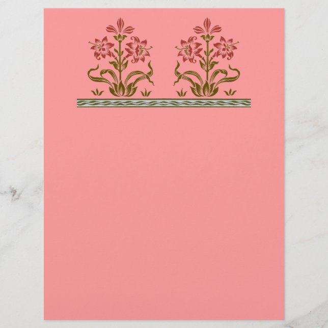 Red Stenciled Flower Design Pink Scrapbook Paper (Front)