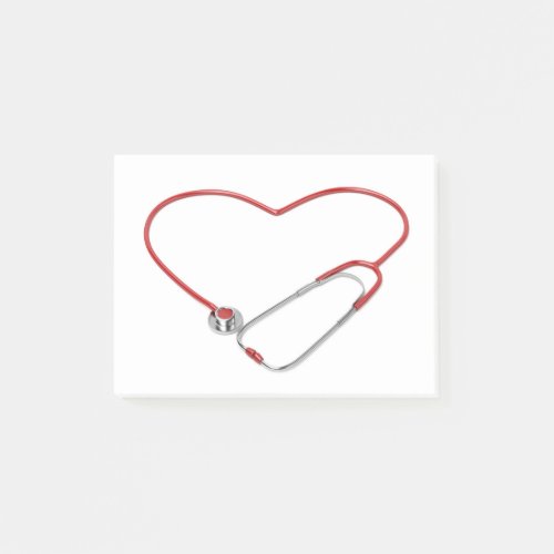 Red stethoscope in shape of heart post_it notes