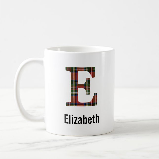 Red Stewart Plaid Monogram E Mug (Left)