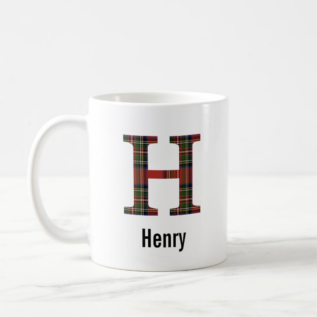 Red Stewart Plaid Monogram H Mug (Left)