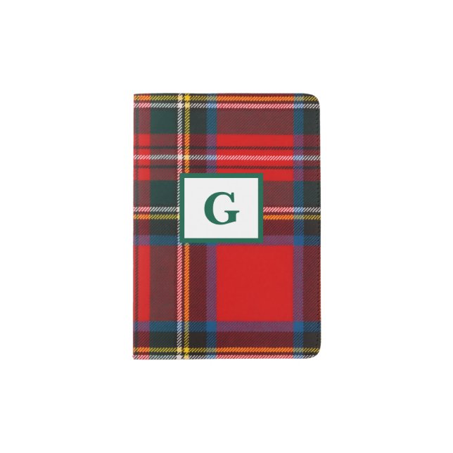 Red Stewart Plaid MONOGRAM  Passport Holder (Front)