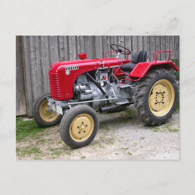 Red Steyr Tractor T84 Postcard (Front)