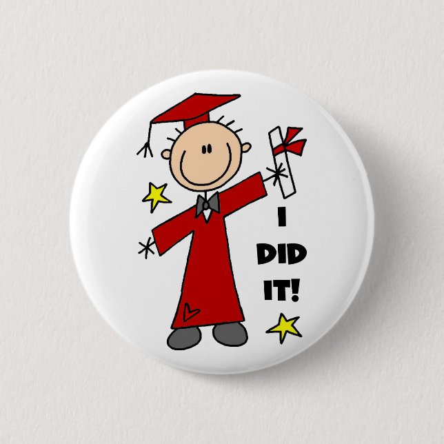 Red Stick Figure Boy Graduate Pinback Button (Front)