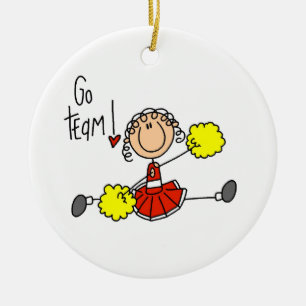 Red Stick Figure Cheerleader t-shirts and Gifts Ceramic Ornament