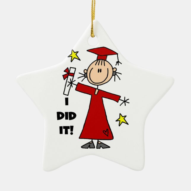 Red Stick Figure Girl Graduate Ceramic Ornament (Front)