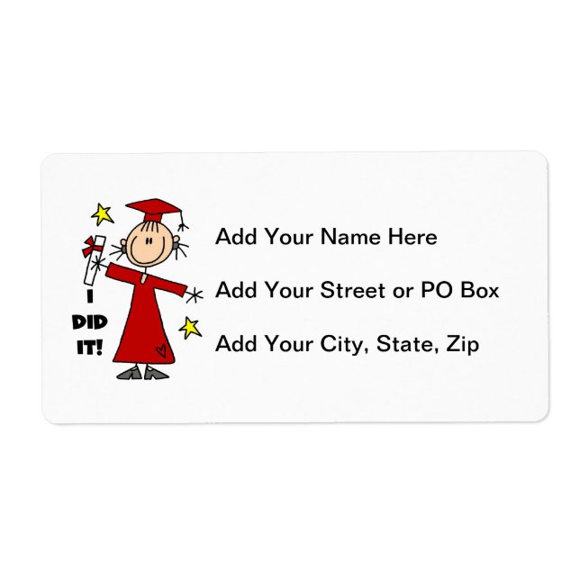 Red Stick Figure Girl Graduate Label (Front)