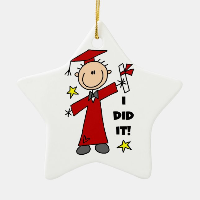 Red Stick Figure Male Graduate Ceramic Ornament (Front)