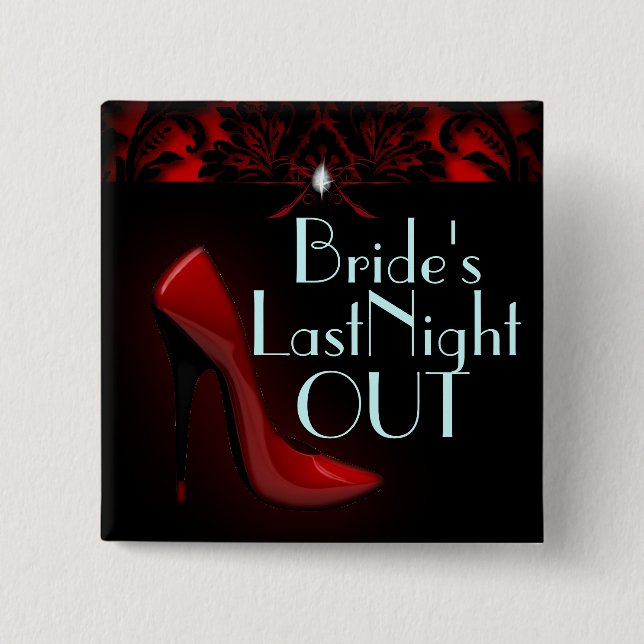red Stiletto Bridal Shower bachelorette party Button (Front)