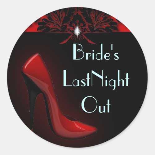 red Stiletto Bridal Shower bachelorette party Classic Round Sticker