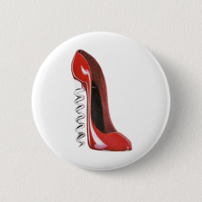 Red Stiletto Corkscrew Heel Shoe Button (Front)