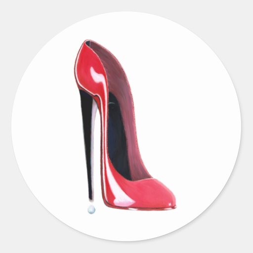 Red Stiletto High Heel Shoe Art Classic Round Sticker | Zazzle