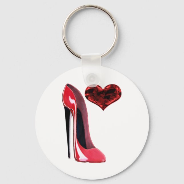 Red Stiletto Shoe and 3D Heart design Keychain (Front)