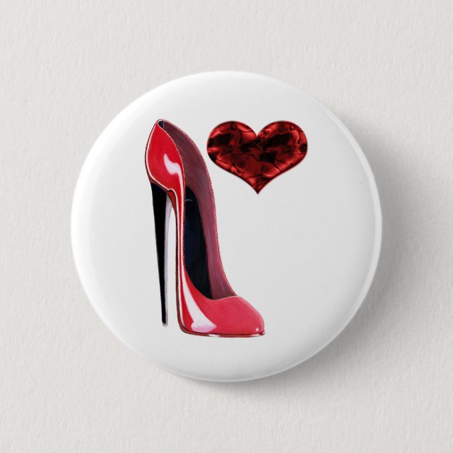 Red Stiletto Shoe and 3D Heart design Pinback Button (Front)