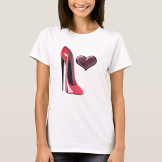 Red Stiletto Shoe and 3D Heart Design T-Shirt