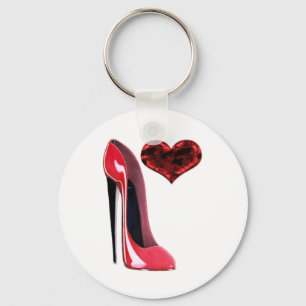Red Stiletto Shoe and 3D Heart Keychain