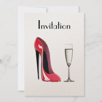 Red Stiletto Shoe And Champagne Invitation by shoe_art at Zazzle