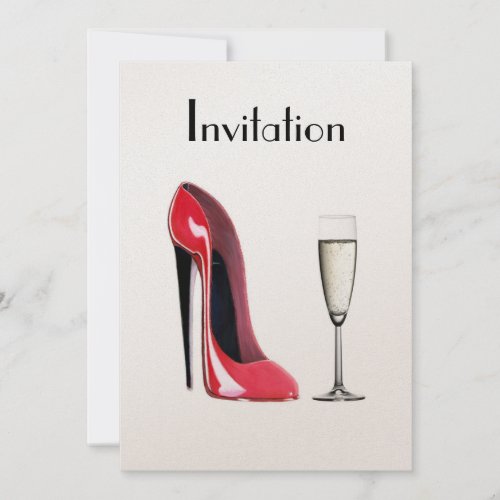 Red Stiletto Shoe and Champagne Invitation