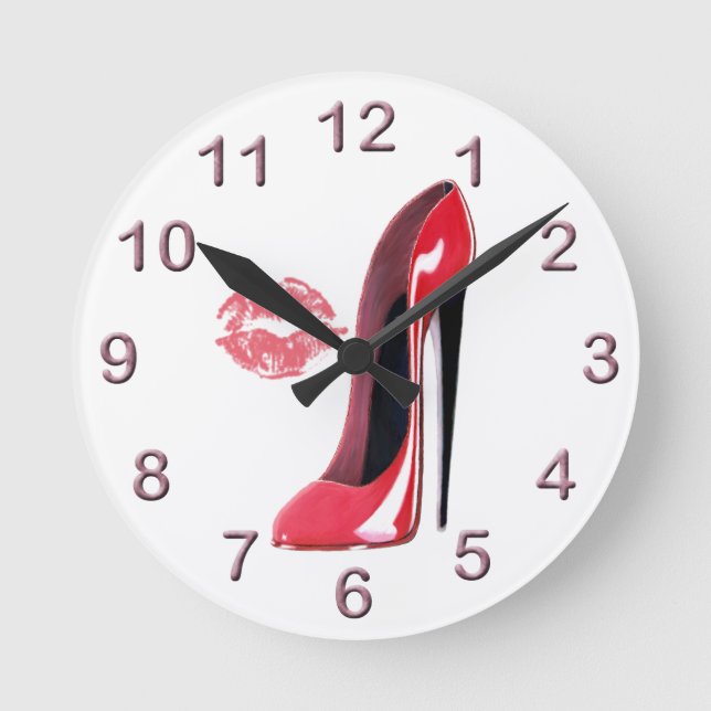 Red Stiletto Shoe and Kiss Art Clock (Front)