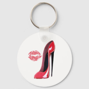 RED HIGH HEEL KEY CHAIN WITH RED POM POM –