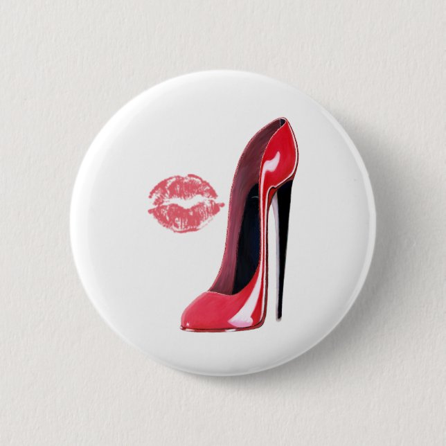 Red Stiletto Shoe and Kiss Pinback Button (Front)
