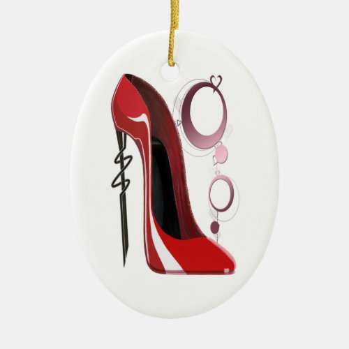 Red Stiletto Shoe Art and Bangles Ceramic Ornament