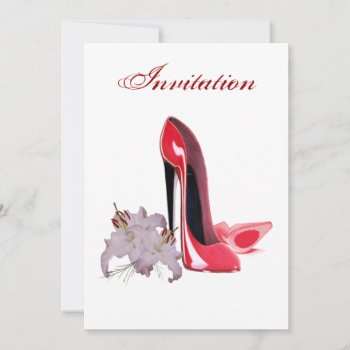 Red Stiletto Shoes And Lilies Invitation by shoe_art at Zazzle
