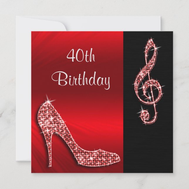 Red Stiletto & Treble Cleft 40th Birthday Invitation (Front)