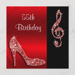 Red Stiletto & Treble Cleft 55th Birthday Invitation