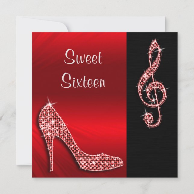 Red Stiletto & Treble Cleft Sweet 16 Invitation (Front)