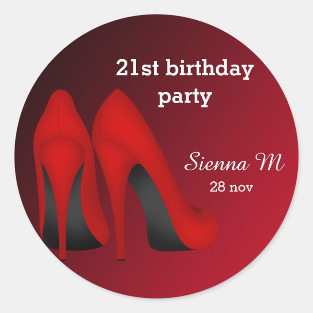 Red Stilettos birthday Classic Round Sticker (Front)