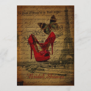 red Stilettos eiffel tower paris bridal shower Invitation