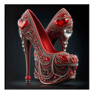 Red Stilettos with Heart Shaped Diamonds Acrylic Print