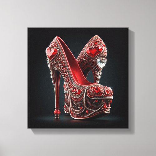 Red Stilettos with Heart Shaped Diamonds Canvas Print