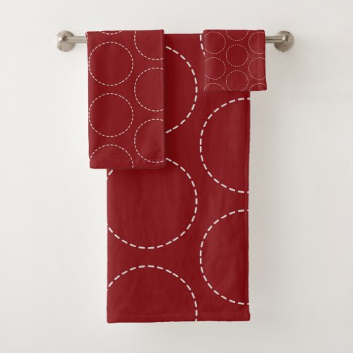 Red Stitch Polka Dot  Bath Towel Set