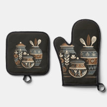 Red Stitched Elegance: Silver Quilted Oven Mitt &
