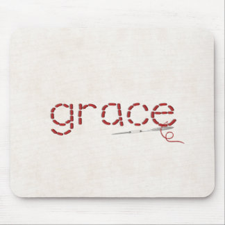 red stitched GRACE text message with needle Mouse Pad