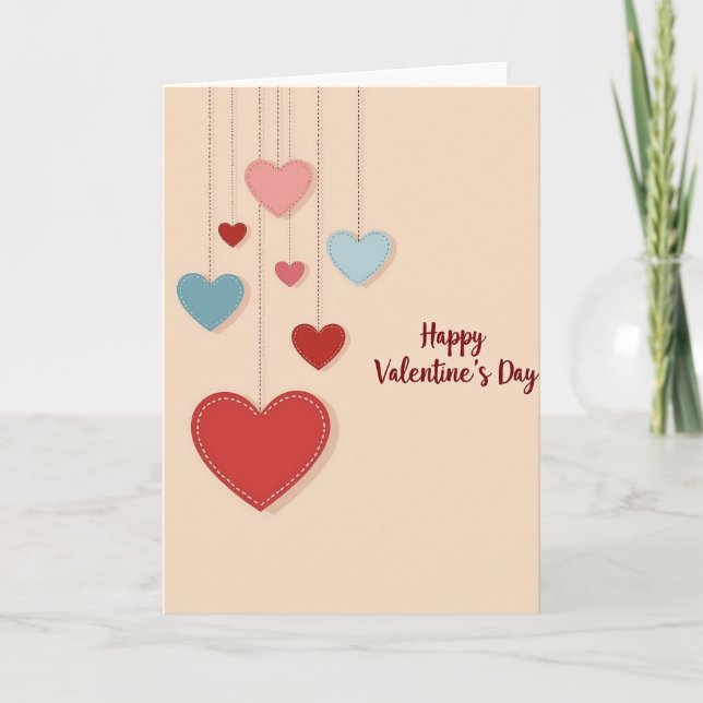 Red Stitched Hearts Valentines Day Card (Front)
