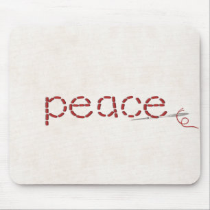 red stitched PEACE text message with needle Mouse Pad