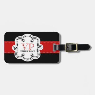 Red Stitched Ribbon Personalized Girly Monogram Luggage Tag