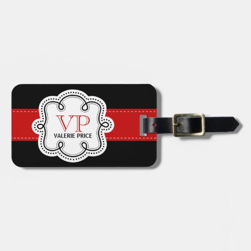 Red Stitched Ribbon Personalized Girly Monogram Luggage Tag
