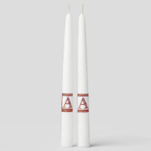 Red Stone Letter A Pair of Taper Candles