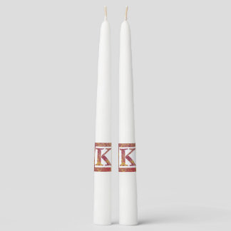 Red Stone Letter K Pair of Taper Candles