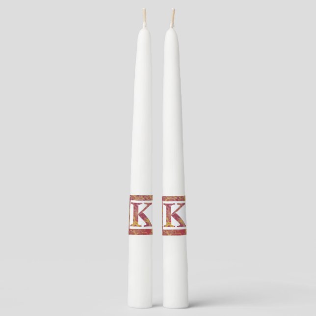 Red Stone Letter K Pair of Taper Candles (Front)