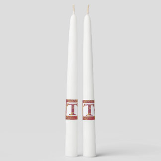 Red Stone Letter T Pair of Taper Candles