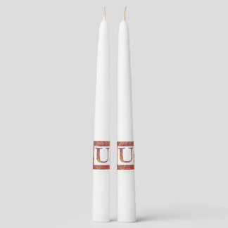 Red Stone Letter U Pair of Taper Candles