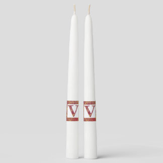 Red Stone Letter V Pair of Taper Candles