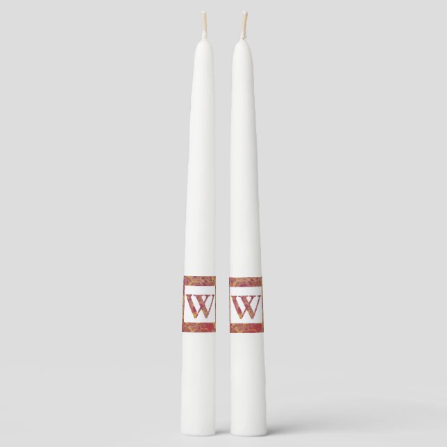 Red Stone Letter W Pair of Taper Candles (Front)