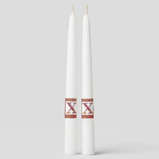 Red Stone Letter X Pair of Taper Candles